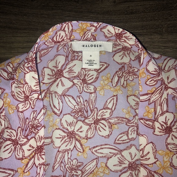 Halogen Floral Top Blouse Purple Wrap V-neck Small - Picture 4 of 7
